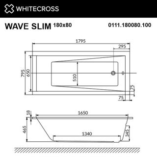 Гидромассажная ванна WHITECROSS Wave Slim 0111.180080.100.LINENANO.GL 180x80 см Line Nano золото